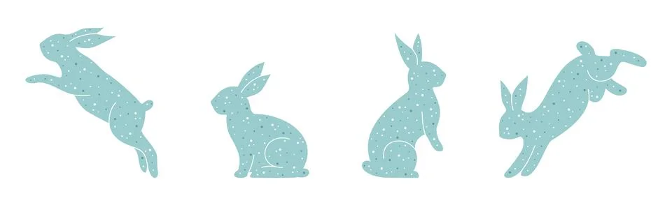 Cute rabbits with dot pattern. Easter bunny set in simple minimalist style Illustrazione stock