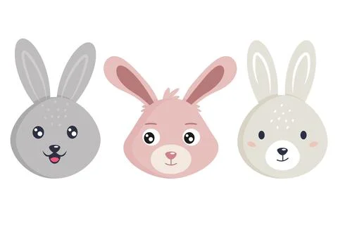 Cute rabbits in flat style isolated on white background Stock Illustration