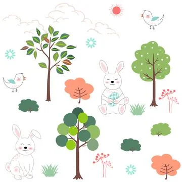 Cute rabbits in the forest seamless pattern for happy Easter,kid product,prin Stock Illustration