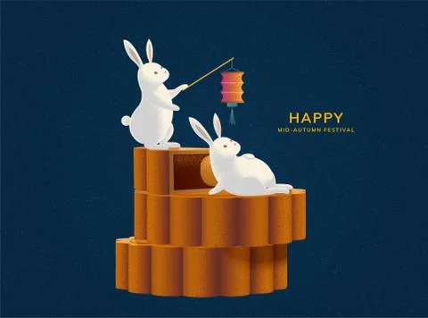 Cute rabbits on mooncake Stock Illustration