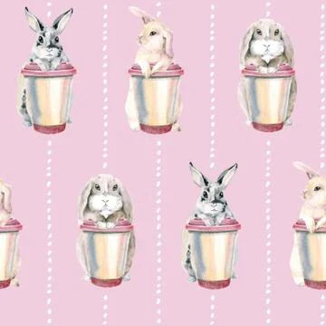 Cute rabbits on a pink background. Easter bunnies. gentle seamless pattern. hare Stock Illustration