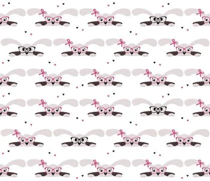 Cute rabbits seamless pattern on white background Stock Illustration