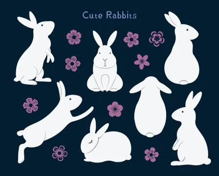 Cute rabbits set Stock Illustration