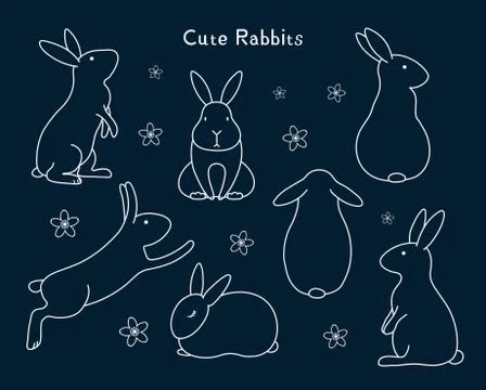 Cute rabbits set Stock Illustration