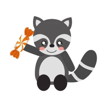Cute raccon with sweet candy wrapper Stock Illustration