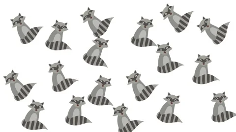 Cute Raccoon Animals Pattern Background Illustration for Nursery and Kid Decor Stock Footage 345539212