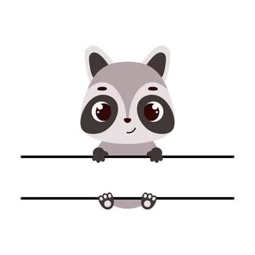Cute raccoon split monogram. Funny cartoon character for shirt, scrapbookin.. Stock Illustration