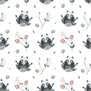 Cute Raccoons, vector seamless pattern Stock Illustration