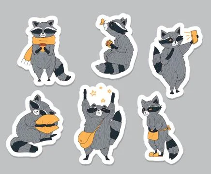 Cute racoon characters set Illustrazione stock