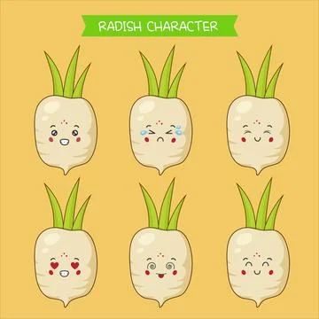 Cute Radish Characters With Various Expression Stock Illustration