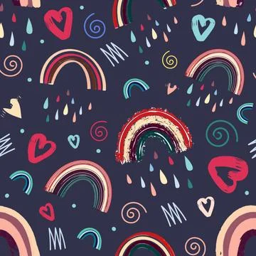 Cute rainbow and heart pattern.for Valentines Day Illustrazione stock