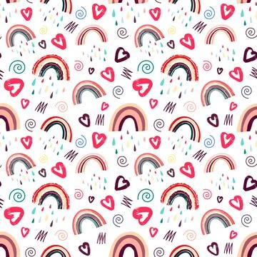 Cute rainbow and hearts pattern. Romantic pattern Stockillustratie