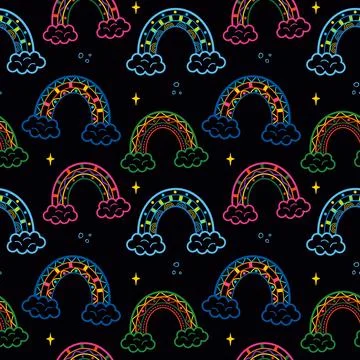 Cute rainbow in boho style. Seamless pattern Stock Illustration