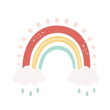 Cute rainbow with clouds. Abstract, boho element. Vector illustration Иллюстрация