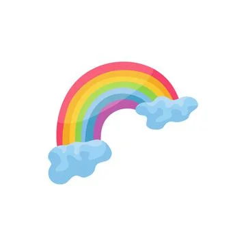 Cute rainbow with clouds, cartoon flat vector illustration isolated on white Illustrazione stock