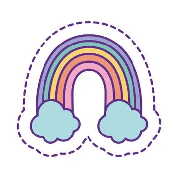 Cute rainbow with clouds patch line and fill style icon vector design Stock Illustration