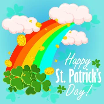 Cute rainbow with clouds for st patricks holiday Stock Illustration