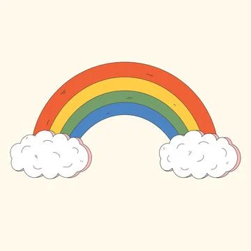 Cute rainbow with clouds. Vector illustration Stock Illustration
