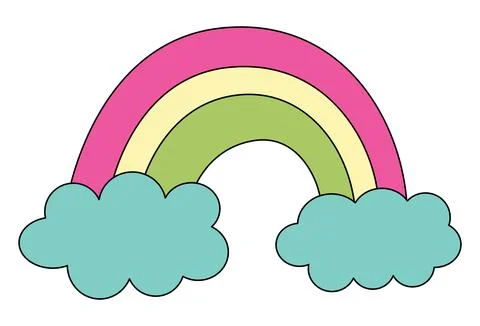 Cute rainbow with clouds vector illustration Stock Illustration