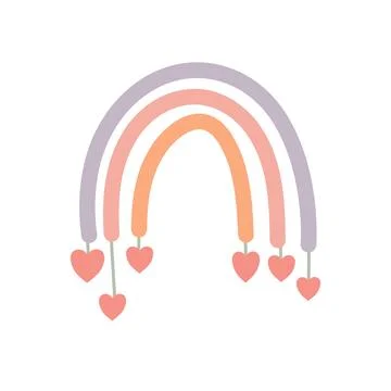 Cute Rainbow with Dangling Heart Elements Stock Illustration