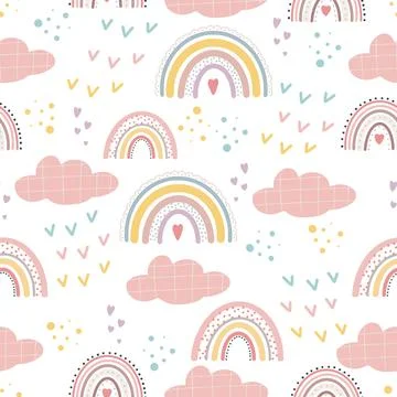 Cute rainbow patterns and lettering - enjoy every moment . Creative childish Stock Illustration