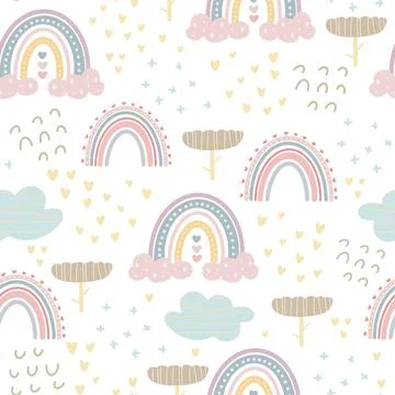 Cute rainbow patterns and lettering - enjoy every moment . Creative childish Stock Illustration