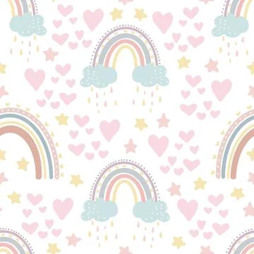 Cute rainbow seamless pattern. Creative childish print for fabric, wrapping, Illustrazione stock