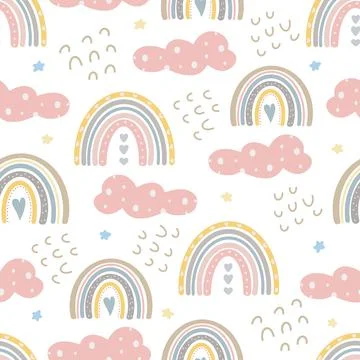 Cute rainbow seamless patterns. Creative childish print for fabric, wrapping イラスト素材
