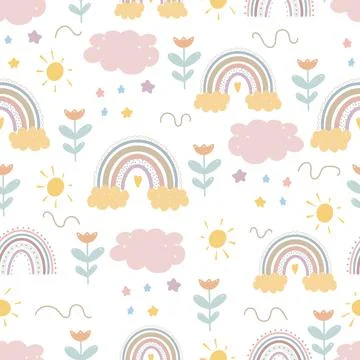 Cute rainbow seamless patterns. Creative childish print for fabric, wrapping イラスト素材