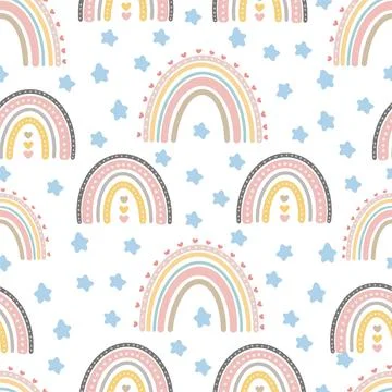 Cute rainbow seamless patterns. Creative childish print for fabric, wrapping Illustrazione stock