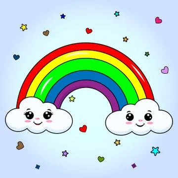 Cute rainbow with smiling clouds.  Stock Illustration