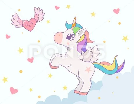 A rainbow Unicorn in a rainbow cloud Stock Illustration