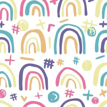 Cute rainbows seamless pattern . Hand drawn scrawl wallpaper. Illustrazione stock