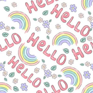 Cute rainbows seamless pattern. Hello Summer illustration for children's room 스톡 일러스트