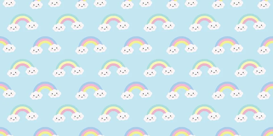 Cute rainbows seamless repeat pattern background design. Illustrazione stock