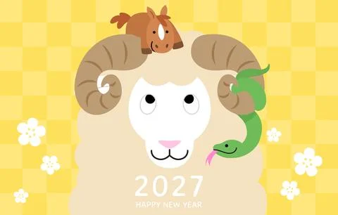 Cute ram or sheep head with other zodiac animals Illustrazione stock
