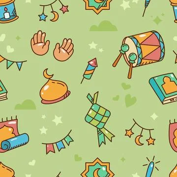 Cute Ramadan Vibes Seamless Pattern Stock Illustration