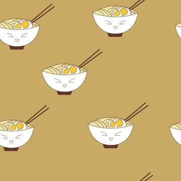 Cute Ramen Bowls with Faces Pattern Stock Illustration