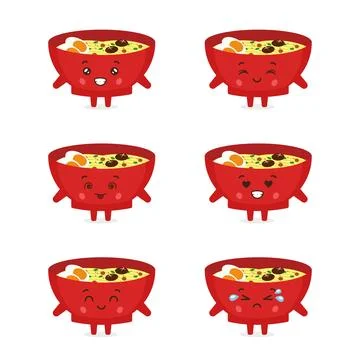 Cute Ramen Character with Various Expression Stock Illustration