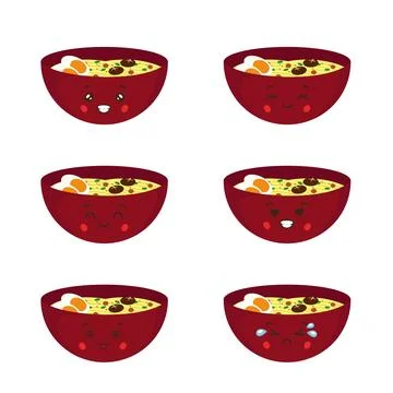 Cute Ramen Noodle with Expression Stock Illustration