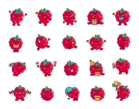 Cute raspberry character. Adorable berry food. Stockillustratie