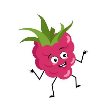 Cute raspberry character with joyful emotions Stock Illustration