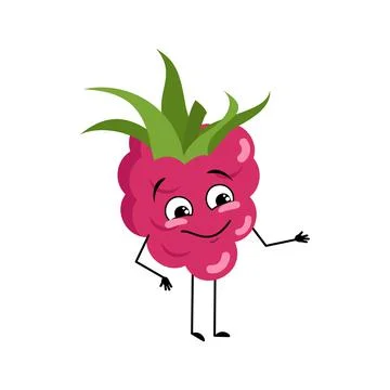 Cute raspberry character with joyful emotions Stock Illustration