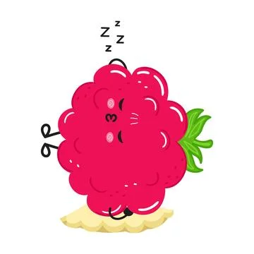 Cute raspberry character sleeping on pillow dreaming 스톡 일러스트