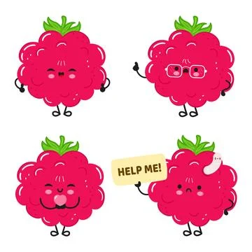 Cute raspberry characters expressing different emotions and concepts Ilustración de archivo