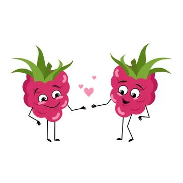 Cute raspberry characters with love emotions, smile face Stock Illustration