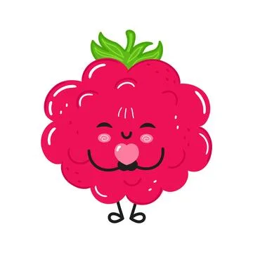 Cute raspberry fruit character holding heart Stock Illustration