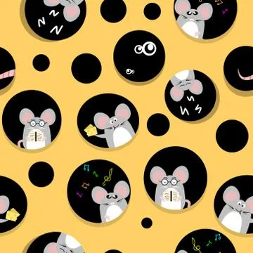 Cute rat and mouse live in cheese home cute abstract background seamless Stock Illustration