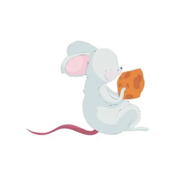 Cute rat eats cheese. Vector illustration on white background. Stock Illustration