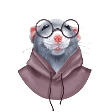 Cute rat isolated on white background. Digital illustration. Stock Illustration
